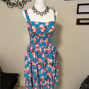 Betsy Johnson Floral Blue Sleeveless Dress